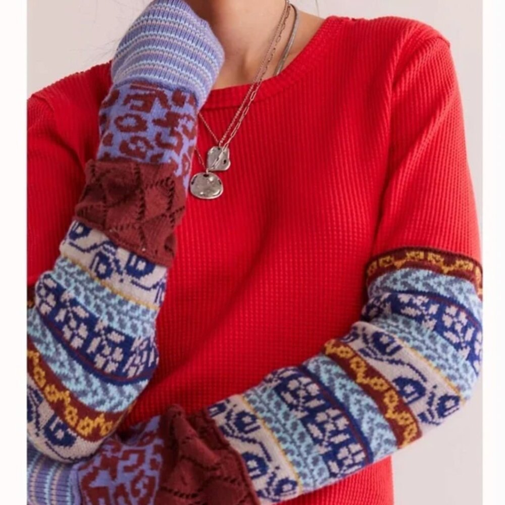 ✨ SALE NEW Free People We The Free All In Cuff Knit Top Rouge Combo Small - Picture 2 of 8